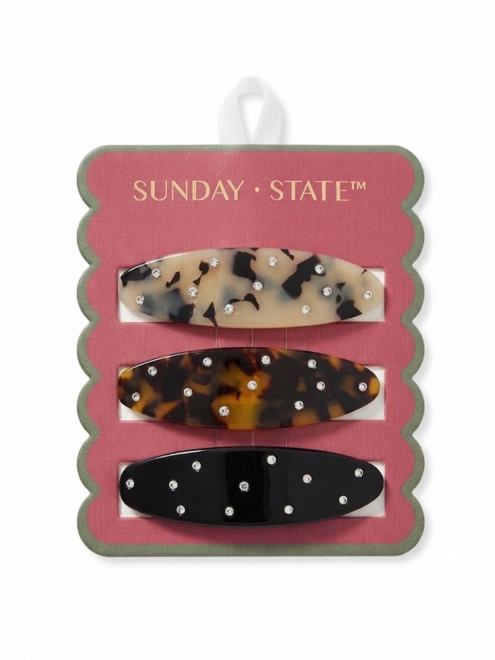 NWT ⚜️🖤⚜️ Sunday State Rhinestone Oval Barrettes Set of 3